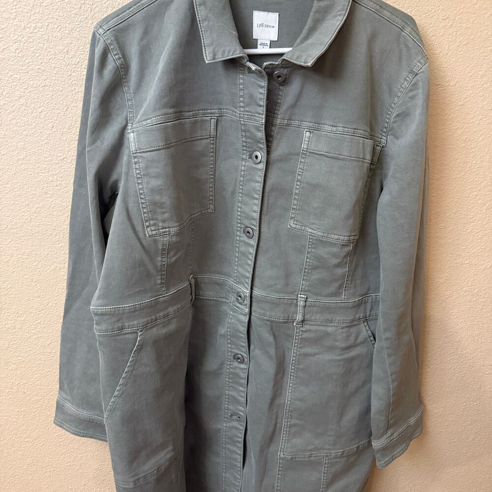 J. Jill Denim "Tahoe" Long Utility Jacket/Dress L olive barn military chore